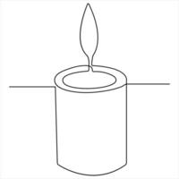 Continuous candle light one line art drawing isolated on white minimalist style vector