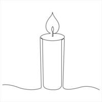 Continuous candle light one line art drawing isolated on white minimalist style vector
