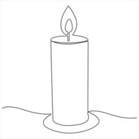Continuous candle light one line art drawing isolated on white minimalist style vector