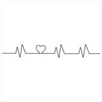 Single line continuous drawing of heartbeat monitor pulse single line drawing of heart rate heart rate vector