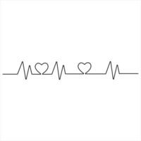 Single line continuous drawing of heartbeat monitor pulse single line drawing of heart rate heart rate vector