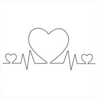 Single line continuous drawing of heartbeat monitor pulse single line drawing of heart rate heart rate vector