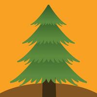 Detailed Big Pine Tree Green Pinus on Orange Background vector