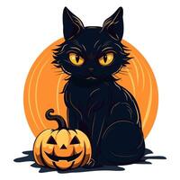 Black cat with pumpkin on the background of the moon vector