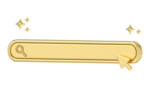 Golden search bar template for website, Navigation search for browser with gold arrow cursor, 3d rendering png