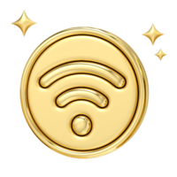 Golden Wifi Symbol, A gleaming gold wifi symbol, rendered with sparkling stars, represents connectivity, speed, and premium service, 3d rendering png