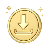 Golden Upload Icon, 3D rendering of a shiny golden download button with sparkling stars, perfect for showcasing digital content, online upload, and premium access png