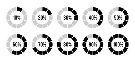 Set of Loading indicator. Progress bar. Percentage circle meters from 0 to 100 vector