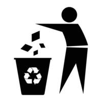 Man Throws Trash Solid Icon Design on White Background. Rubbish Bin, Garbage, Recycling, Keep Clean Sign. vector