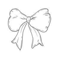 bow in doodle style. Black and white illustration, linear drawing. Realistic ribbon bow, accessory, gift. EPS . Isolated object on a white background. vector