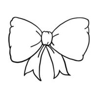 illustration of a bow on a white background. A single element, a festive ribbon bow. Doodle drawing, black line, linear drawing. Theme of holiday, gifts and parties. vector