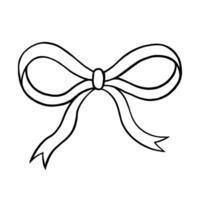 illustration of a bow on a white background. A single element, a festive ribbon bow. Doodle drawing, black line, linear drawing. Theme of holiday, gifts and parties. vector