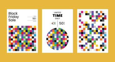 Set of Black Friday sale poster with multicolor abstract pixel background for promotion vector