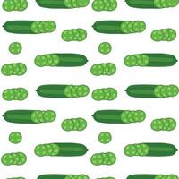 Seamless cucumber pattern illustration in a green color. Sliced cucumber texture. vector