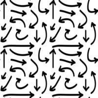 Hand drawn black arrows pointing different directions seamless pattern on white background vector