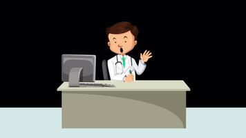 Doctor at desk with computer and microphone video
