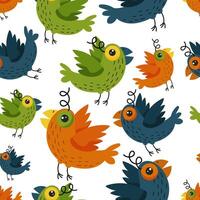 Seamless pattern of funny colorful birds in cartool style. Design for greeting and birthday cards, invitations, textile vector