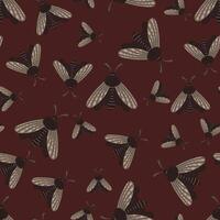 Seamless pattern with moth on dark background. Magical symbol of Halloween. Hand drawn illustration in trendy style vector