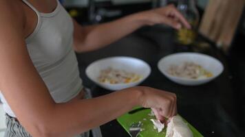A vibrant home cooking scene depicting a chef skillfully chopping fresh, colorful ingredients video
