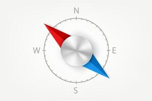 Compess with red and blue arrows. 3d object isolated on white background vector