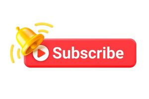 Subscribe social media channel. 3d illustration with button and notification bell vector