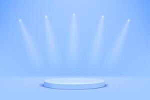 Blue empty studio with podium and spot lights. 3d template for product design vector