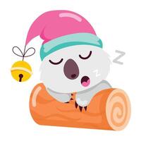 Koala sleeping with beanie, flat sticker vector