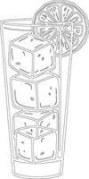 A drawing of a glass with ice cubes and a slice of lemon vector