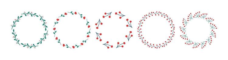 Set of wreaths on a white background. Set of round frames made of stylized twigs and flowers. vector