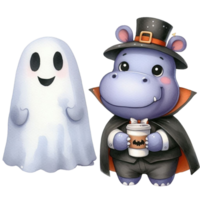 aigenerated Halloween cartoon with a ghost and a hippo png