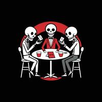 Three skeletons playing cards on a table vector