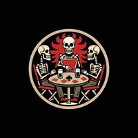 A skeleton playing poker with a book in front of him vector