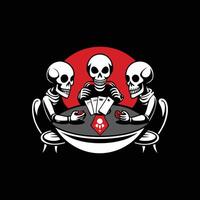 Three skeletons playing cards on a table vector