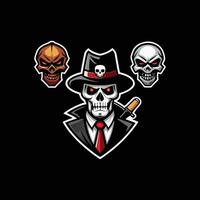 Three skull characters with hats and guns vector