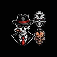 Three skull emblems with hats and ties vector
