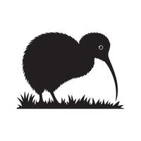 Black silhouette of a kiwi bird on grass vector