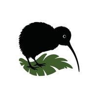 A black kiwi bird on a green leaf vector