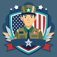 A soldier in uniform with an american flag vector