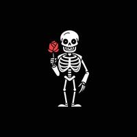 A skeleton holding a rose in its hand vector