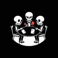Three skeletons playing cards on a table vector