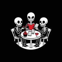 Three skeletons playing cards on a table vector