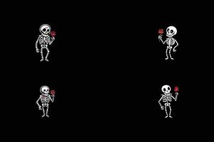 A black background with four skeletons holding red apples vector