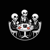 Three skeletons playing cards on a table vector