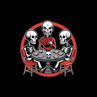 Three skeletons playing cards on a table vector