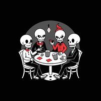 Three skeletons sitting at a table with a card game vector