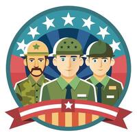 Three soldiers with stars and stripes on a circle vector