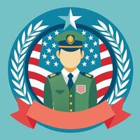 Military officer in uniform with american flag vector