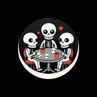 Three skeletons playing cards in a circle vector
