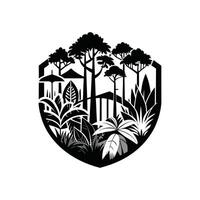 A black and white image of a forest with trees and plants vector