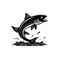 A black and white image of a fish jumping out of the water vector